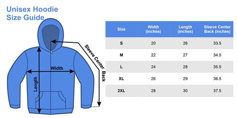 unisex hoodie size chart